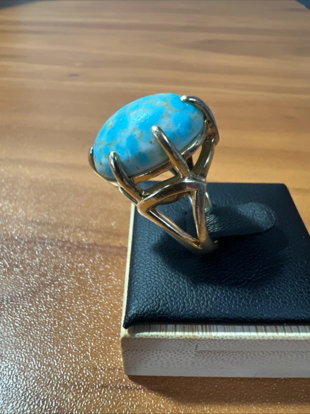 Vintage Estate 14k Yellow Gold Large Turquoise Cabochon Ring 10 Grams Size 6.25